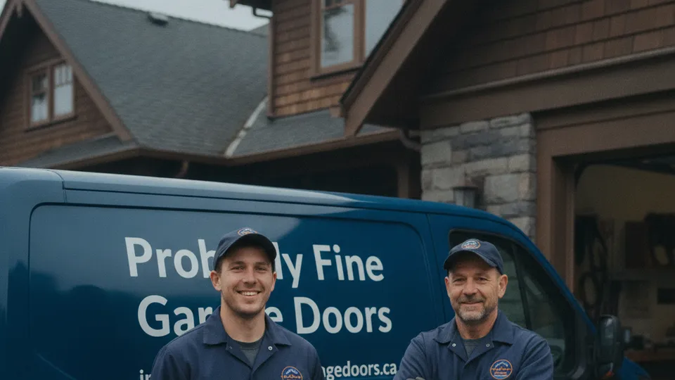 The Probably Fine crew beside the branded service van